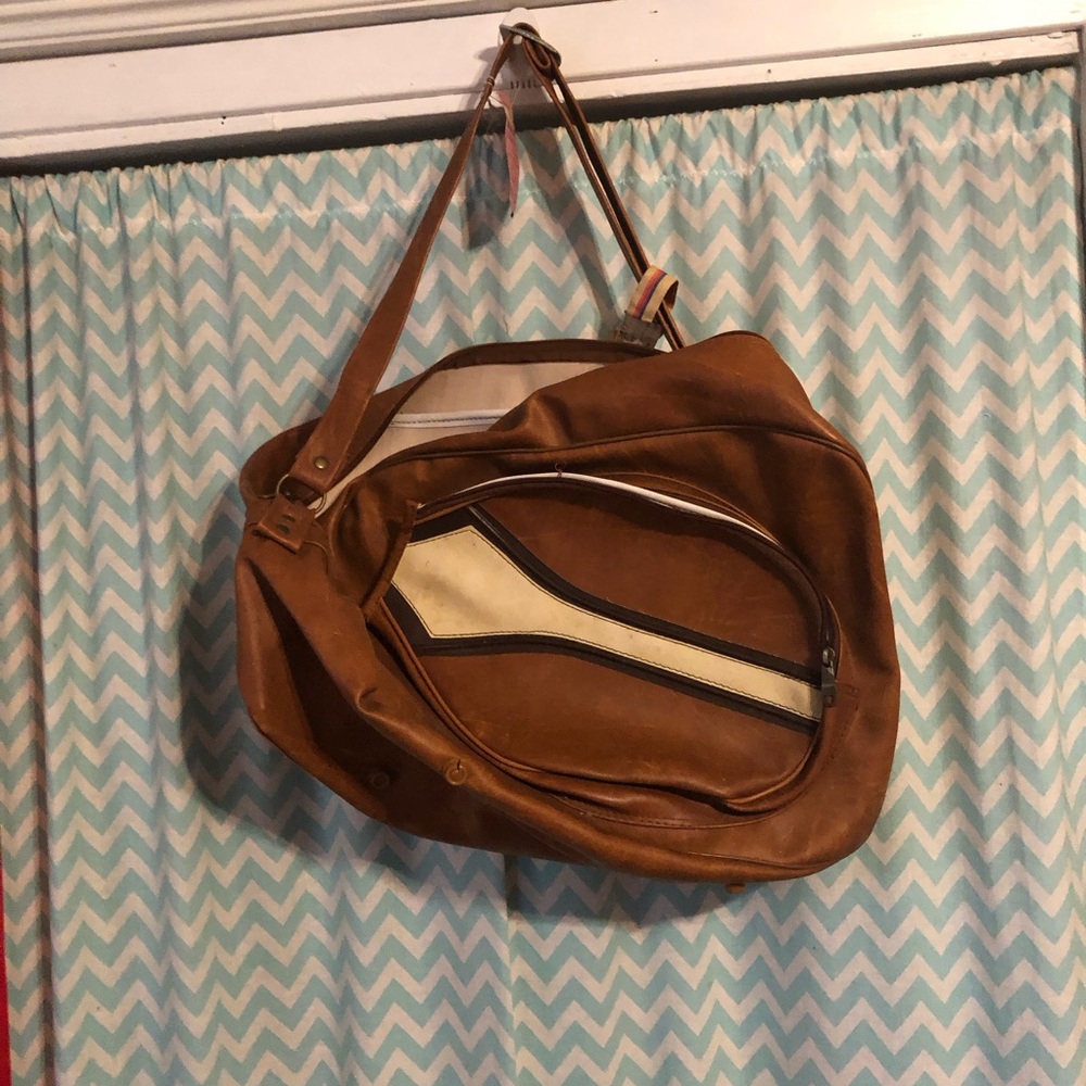 Vintage vinyl tennis racket equipment bag luggage pickleball bag metal zippers